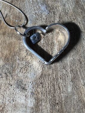 Spoon Heart Pendant on sterling silver Necklace with Crystal Stone Charm